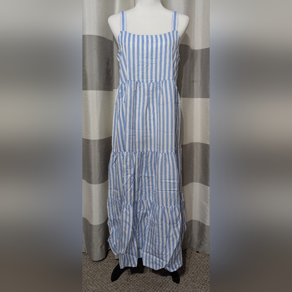The Drop Britt Bluebell Stripe Tiered Maxi Dress w/ Adjustable Straps - Picture 3 of 11